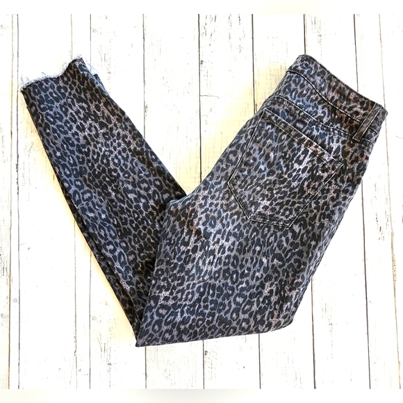 Jessica Simpson Denim - Jessica Simpson Adored Gray Leopard Print Denim Ankle High Rise Jeans Raw Edge